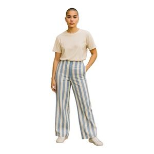NEW New York & Company Blue & White Striped Linen Blend Pants size Medium Tall